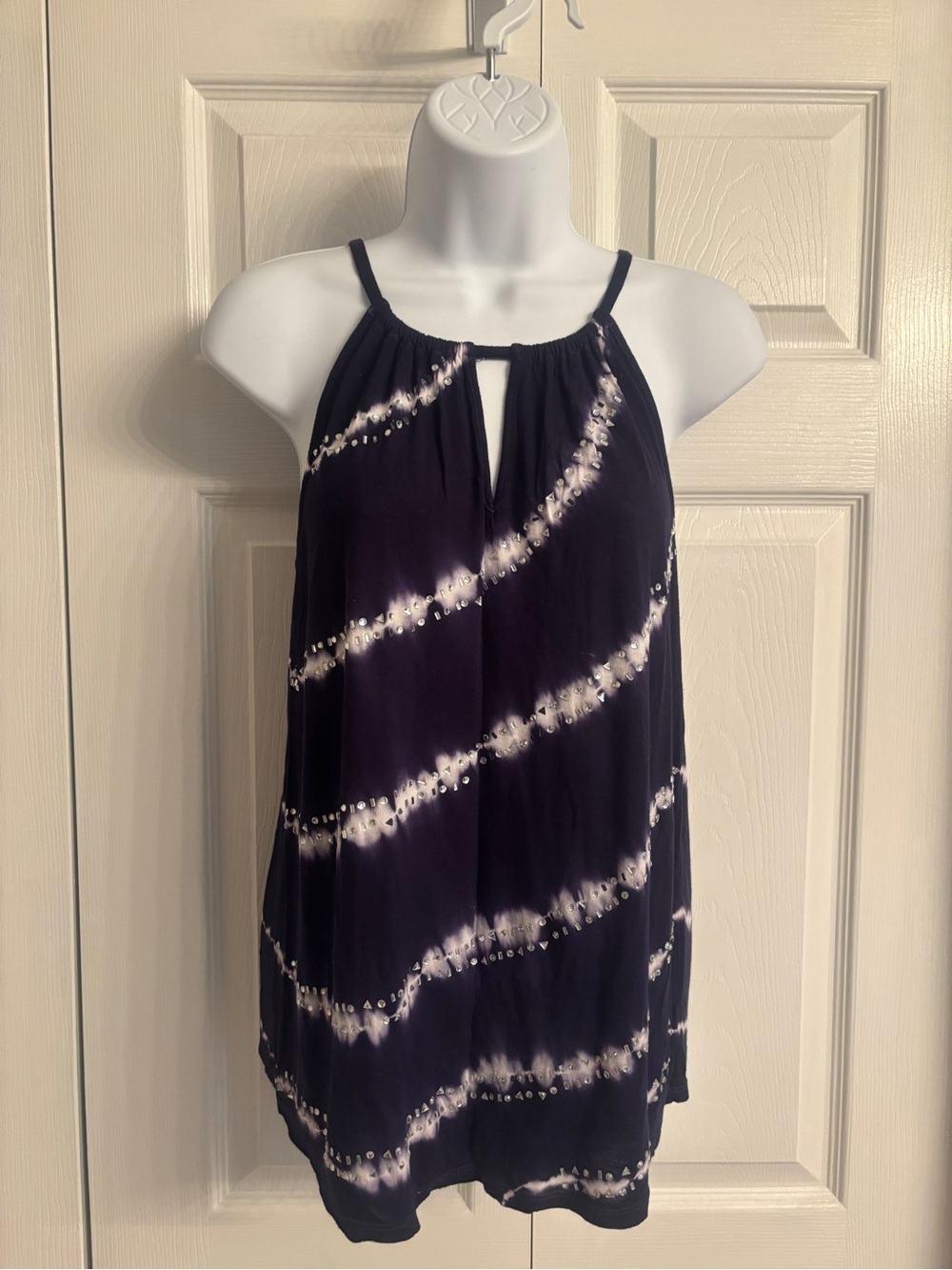 White House Black Market Navy Tie-Dye Halter Camisole